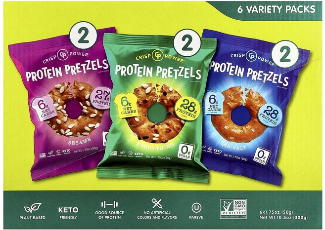 지금 곧 품절됩니다 Crisp Power 프로틴 프레즐 버라이어티 팩 6팩 각 50g(1.75oz) 서둘러주시면 감사하겠습니다, CrispPower프로틴프레즐버라이어티팩6팩각50g17 - 쿠팡