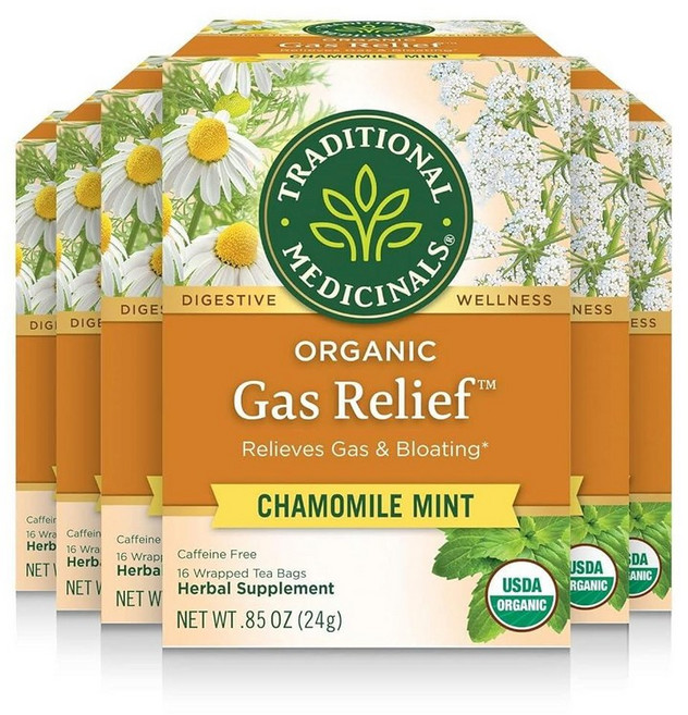 Traditional Medicinals 유기농 가스 완화 소화 차 (6개 팩) - 및 더부룩함 총 96개의 티백