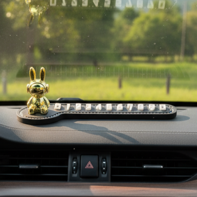 차번호알림판 차량전화번호판 자동차전화번호판 귀여운주차번호판 알림판 캐릭터 안심번호 야광 자동차주차번호판, 1개, 블랙골드