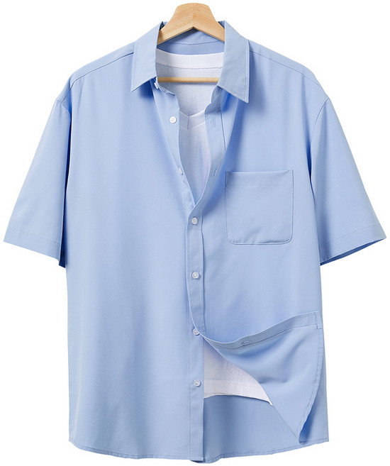 핫코드 남성용 여름 오버핏 스판 링클프리 빅사이즈 반팔셔츠