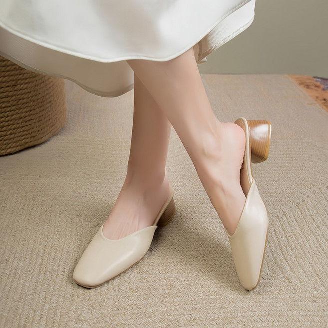 POMTOR 패션 여성용 샌들 슬링백힐 3cm 미들힐 뮬 슬리퍼