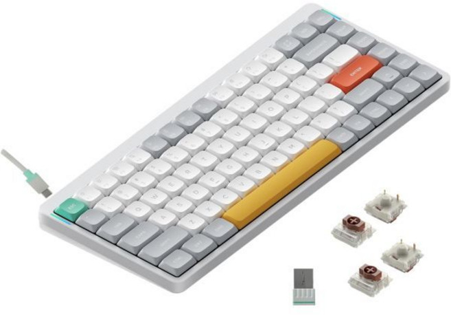 NuPhy Air75 V2 휴대용 75 저프로파일 기계식 키보드 무선 블루투스/2.4G/USB-C 지원 RGB 블루투스 윈도우/맥 OS/리눅스 시스템 호환 - Gateron C, Gateron Brown Switch, White, 갈축, 흰색