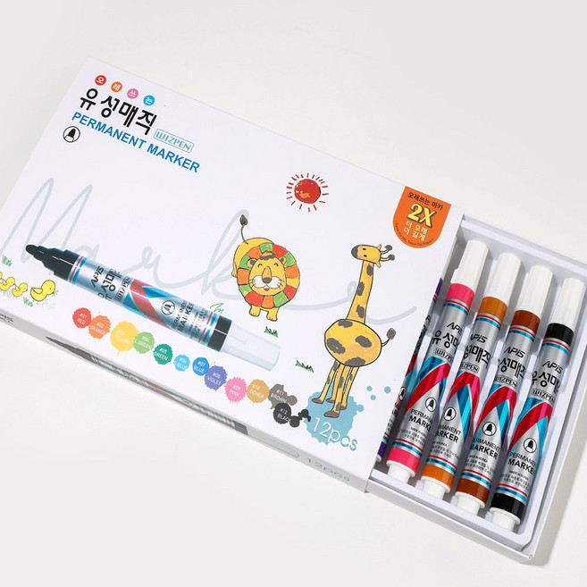 아피스 오래쓰는 유성매직 혼합색상 타사 2배 이상 필기거리 선명한 색상, 1개, 12색