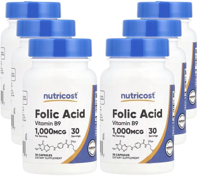 뉴트리코스트 엽산 1 000mcg 30캡슐, 6개, 30정 - 쿠팡