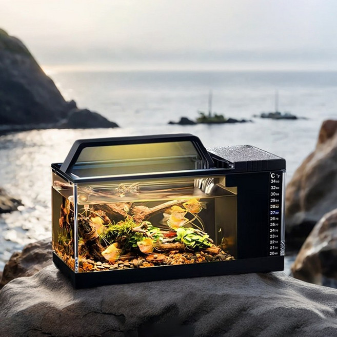 YINUO 자동 물청소 필터링 열대어 수경 어항, 1개, 블랙