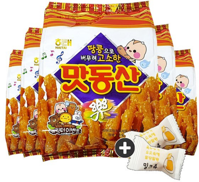 주전부리몰 해태제과 맛동산(대용량 341g) x 5봉+밀크츄 2개 세트 번들 13호, 5개, 341g