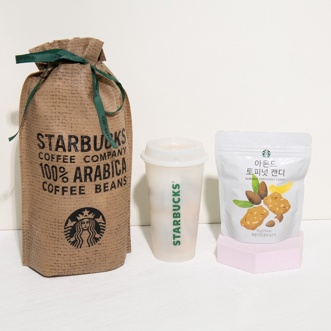 [스타벅스]리유저블컵 반투명 473ml+아몬드 토피넛 캔디(부직포 포장), 1개