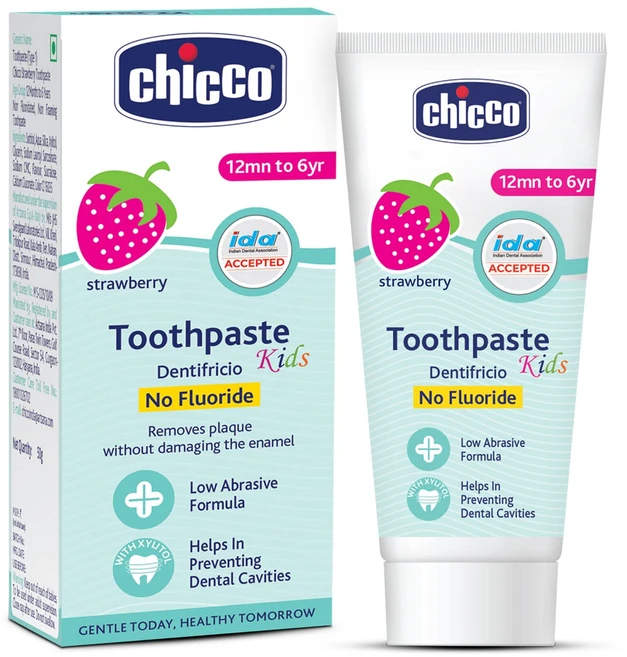 Chicco Toothpaste Strawberry Flavour for 1Y to 6Y Baby Fluoride-Free Preservative-Free Cavity, 1개 - 쿠팡