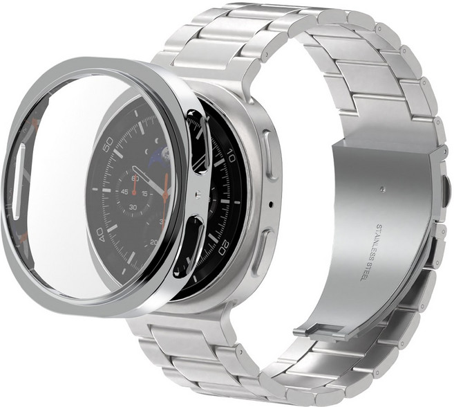 아이메이드잇 갤럭시워치 스탠다드 메탈 스트랩 + 유광 케이스 세트, 실버, 1개