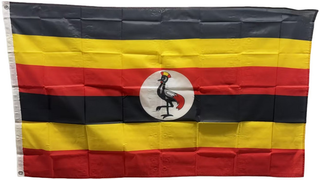우간다 국기 Uganda flag 90x150cm 폴리에스터 야외용 구리링 이중스티치, 1개, BLACK+YELLOW+RED