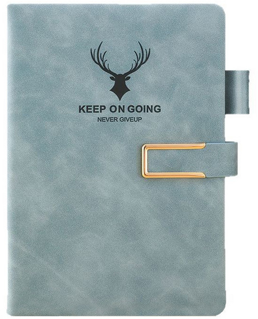 A5 두꺼운 가죽 다이어리 360페이지 대용량 만년 노트 U형 자석 버클 일기장, 1개, 블루