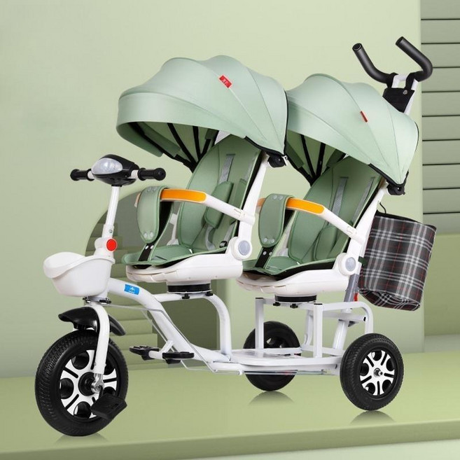 유아세발자전거 유모차자전거 2인용 쌍둥이 세발, 그린, 1개