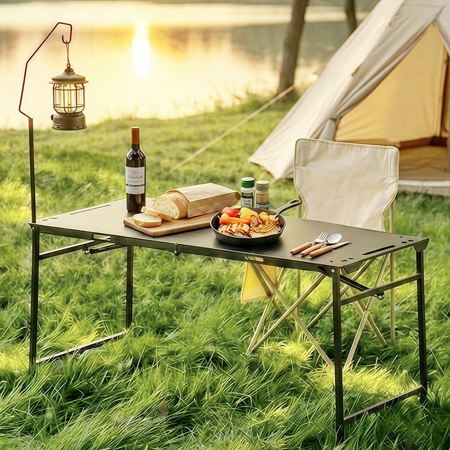 CABULE 자동 유압봉 IGT 캠핑 테이블 초경량 접이식 아웃도어 테이블, 블랙 테이블