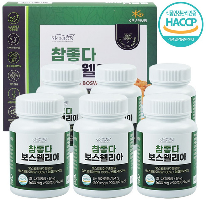 고함량 보스웰리아 콘드로이친 황산 우슬 맥주효모 초록입홍합 함유 부모님 선물세트 알약케이스 증정, 90정, 6개