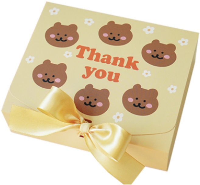 도나앤데코 직사각 선물 포장 상자 중 5p + 리본 5p, 곰돌이 노랑., 4세트