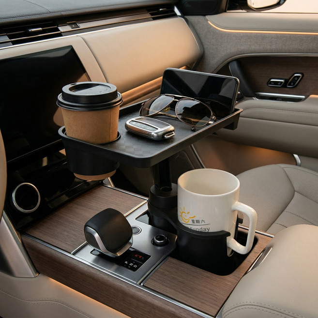 살림마루 차량용 컵홀더 트레이 더블 거치대 360도 회전 멀티 테이블, 블랙, 1개