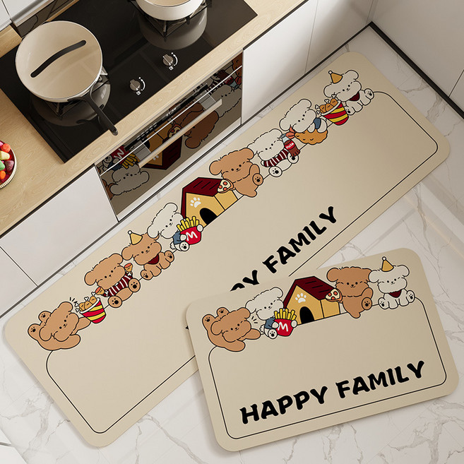탑이지몰 미끄럼방지 규조토 욕실 주방 발매트 2종세트, 해피 패밀리