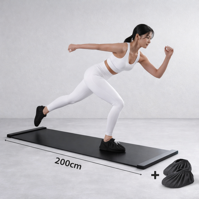 올트레 슬라이드 매트 홈트 운동용 슬라이딩 매트 2m 덧신 제공, 1개, 블랙