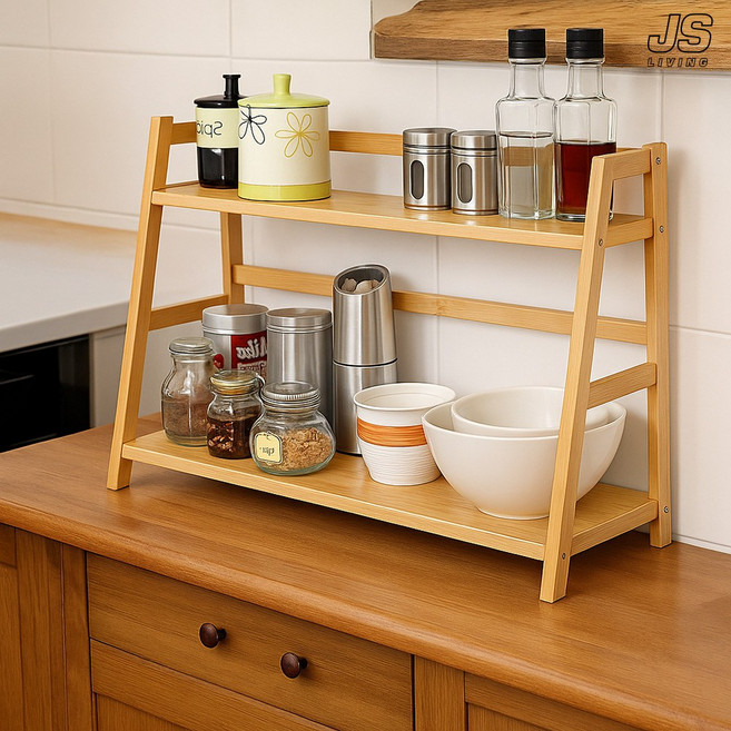 JS리빙 인테리어 주방 싱크대 선반 2단 원목 키친 다용도 수납 정리선반 부엌 간이 수납장 양념통 조미료 진열대 우드 틈새 정리함 주방선 거치대@JSLIVNG-4056A212WOO, 1개
