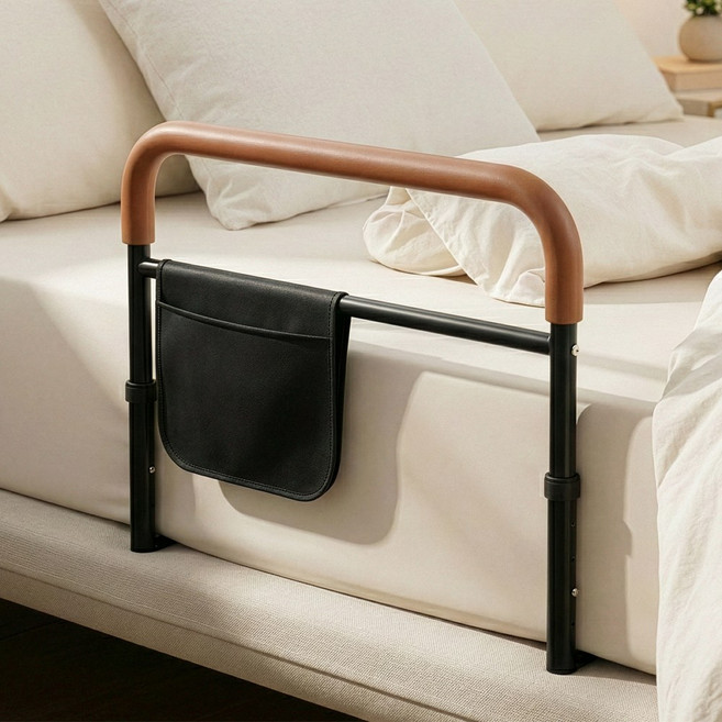 몬스터픽스 N10 침대가드 낙상방지 노인 높이조절 침대 안전바 안전가드, 브라운 블랙