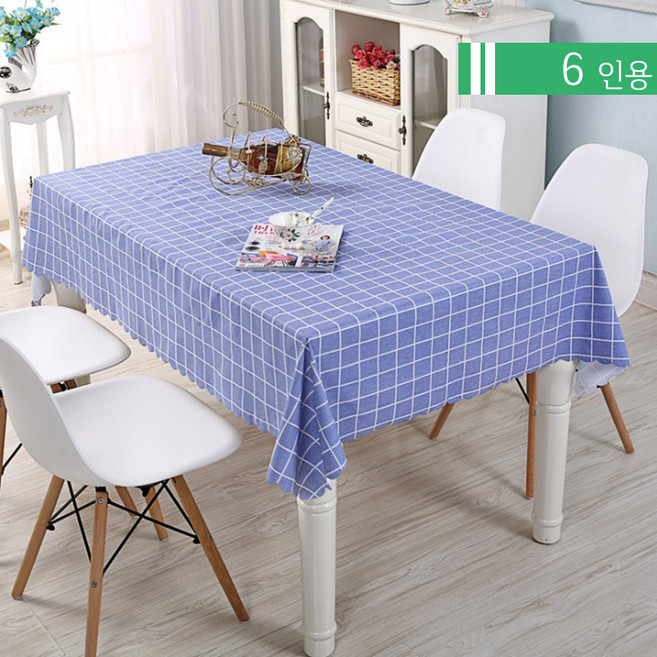 식탁보 방수 6인용-블루바둑 / 국내 당일발송-신데렐라 데코, 식탁보 방수-블루바둑, 8인(200x135cm)