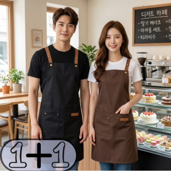 쿠할 길이조절 방수 앞치마 H형 카페 주방 공방 식당, 1세트, 블랙+브라운
