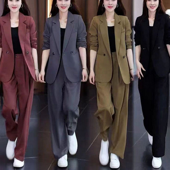 봄가을 여성 오피스룩 정장 루즈핏 슬림핏 캐주얼 기본핏 순색 일상적이 빅사이즈 수수한 패션 세트