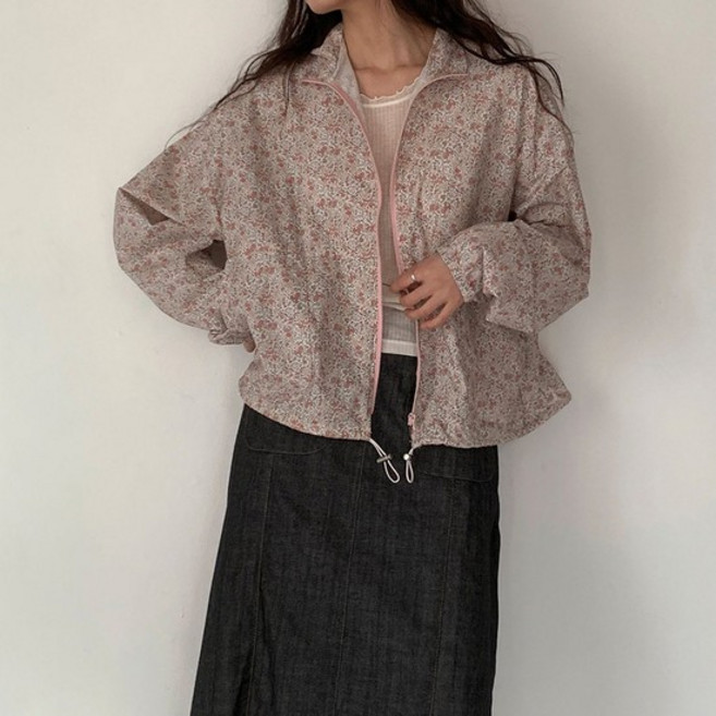 꽃아노락 키치 카라넥 집업 플라워 바람막이 스트링점퍼