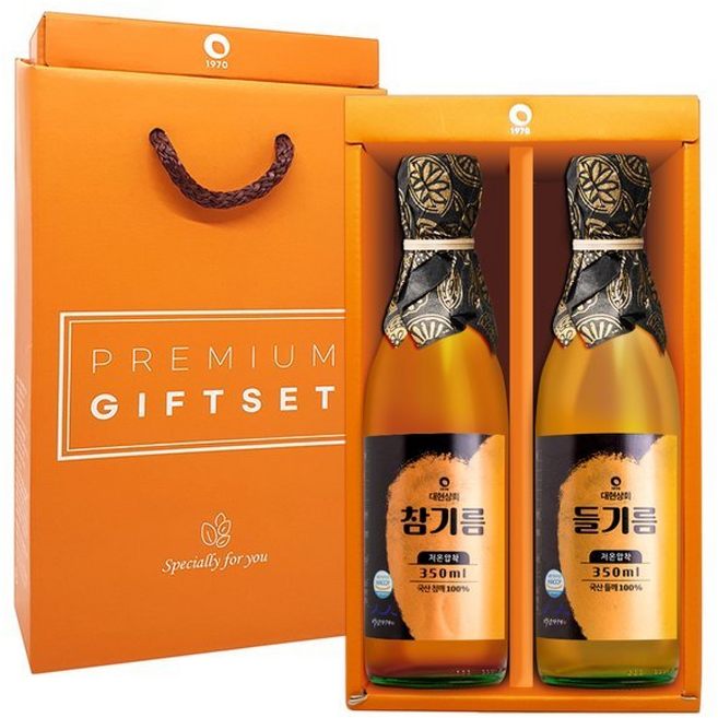 60년전통 대현상회 저온압착 국산 참기름 들기름 선물세트 (선물상자포장), 1개, 350ml