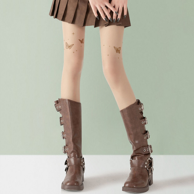 아띠Ahtty 나비 패턴 프린팅 타투 시스루 팬티 스타킹 2type / 2color