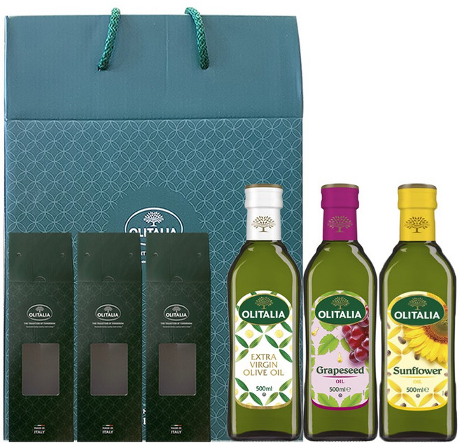 올리타리아 올리브유+포도씨유+해바라기유 500ml 선물세트, 1.5L, 1세트