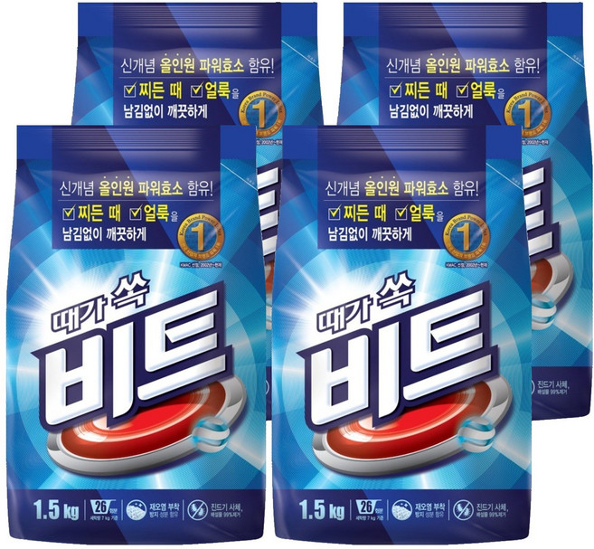 비트 분말세제 일반용 리필, 1.5kg, 4개