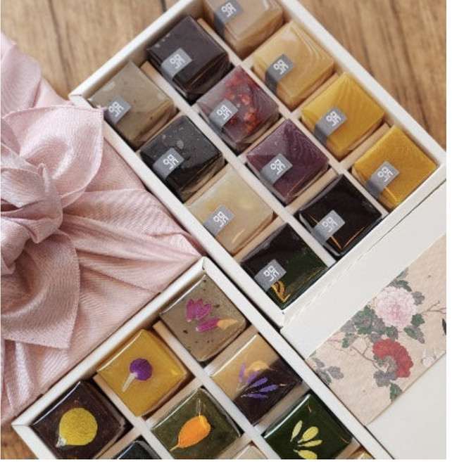 [모던양갱집] 달콤담백맛 12P 보자기포장 수제양갱세트 답례품 상견례선물 어르신 할머니 간식, 12개, 53g