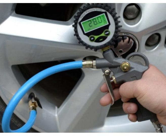 디지털 타이어 공기압 게이지 에어건 세트 - PSI BAR kPa kg/cm2 4단위 측정 - 공기 주입기 일체형 차량용, 1개