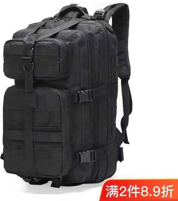 戰術攻擊雙肩包 戶外登山運動防水耐磨迷彩書包, 黑色
