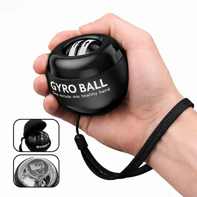 린보 LED 자이로볼 손목운동기구 스마트 횟수 측정 파워볼 전완근 강화 악력기 보관 케이스포함, 1개, 블랙