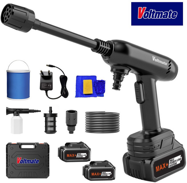 VoltMate 독일 수입 무선 고압세척기 고압세차기 휴대용 세차기 5in1 다기능 고급형 부스터 세차기 15000mAh 듀얼 배터리, 블랙 세트