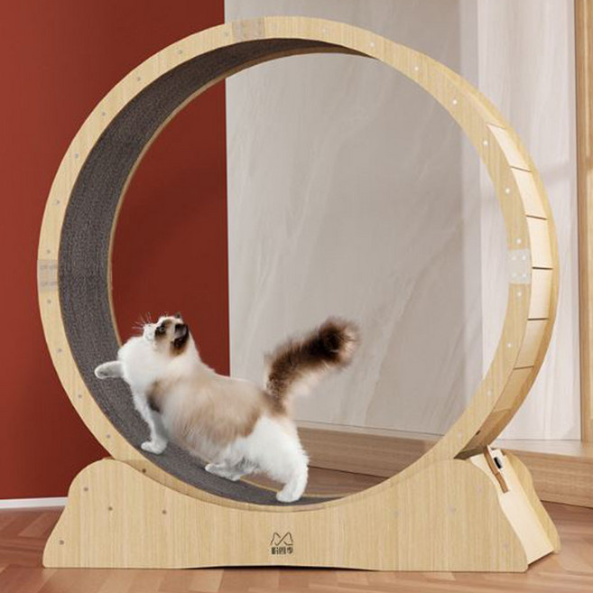 고양이 원목 캣휠 저소음 런닝머신 스크래쳐 리필카펫 캣워커, 1개, 우드