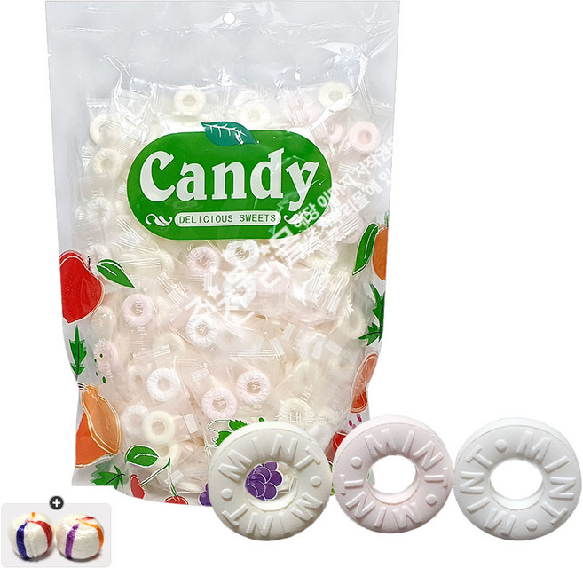 딜리셔스 민트캔디 3가지맛(500g) x 1봉+자색옥춘사탕 20g 세트, 1개, 500g