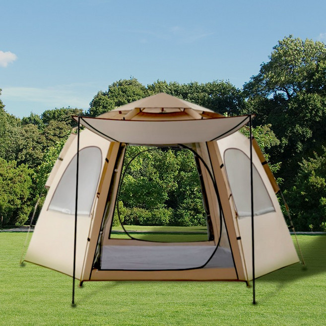 Surkat 원터치텐트 블랙코팅 자외선차단 육각형 텐트 실버코팅 캠핑그늘막텐트, 골드, 5-6인용