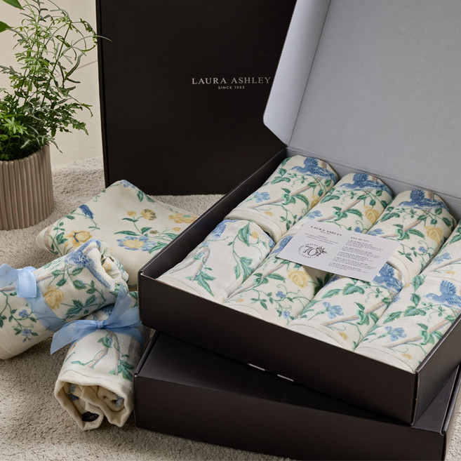 로라애슐리 60수 타올 썸머펠리스 블루 8장 수건 선물세트, 8개