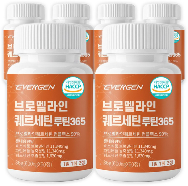 에버젠 브로멜라인 퀘르세틴 루틴365 파인애플 효소, 6개, 60정
