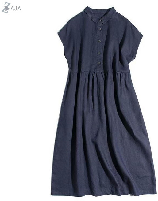 ZAJA 여성 여름 린넨 셔츠 원피스 반팔 루즈핏 롱 편한 데일리룩
