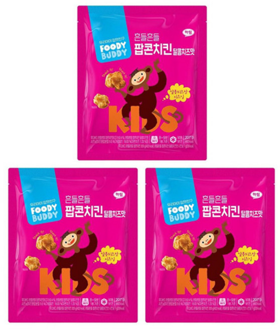 푸디버디 흔들흔들 팝콘치킨 달콤치즈맛 207g, 3개
