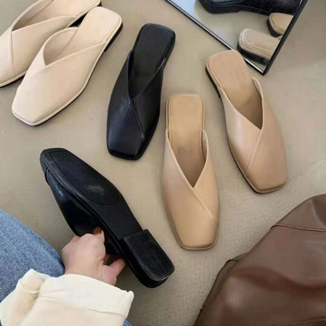 크로스 사각 스퀘어 여성 낮은 굽 뮬 슬리퍼 블로퍼 jw2+75895Ce