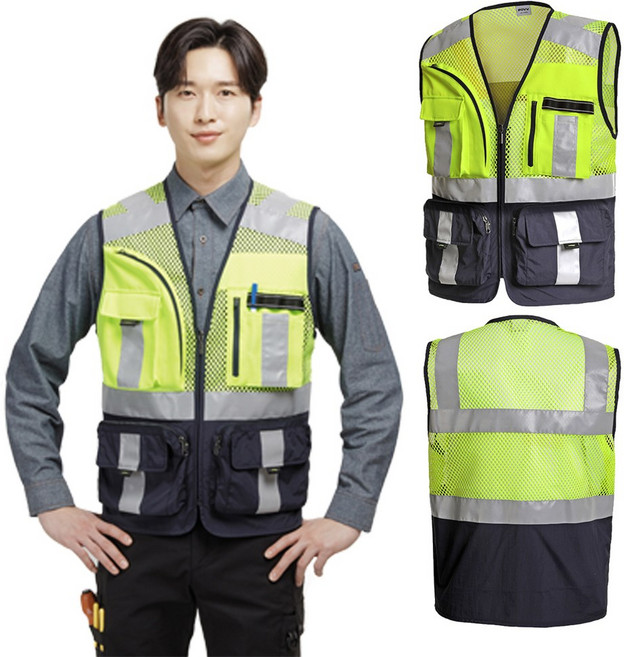 파브 SM-V2401 야간식별 반사테이프 형광 안전 작업 망사조끼, 3XL(110), 1개