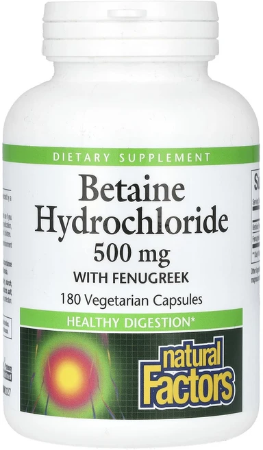 네츄럴팩터스 베타인 염산염 호로파 함유 500mg 베지캡슐 180정, 6개 - 쿠팡