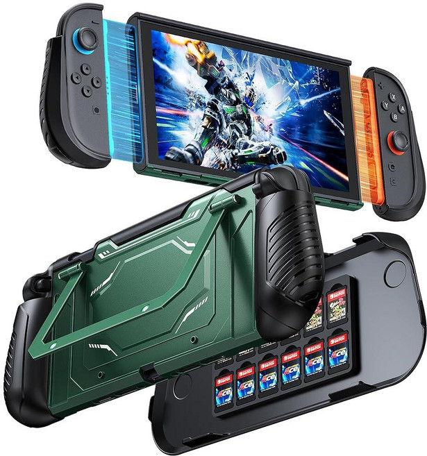 FYOUNG Dockable Protective Case for Nintendo Switch 2 with Hard PC Front Cover Adjustable Kicksta, Green
