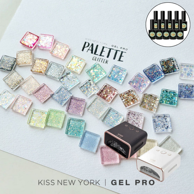 키스뉴욕 팔레트 글리터젤 40종 세트+키스젤램프 1대 +멜로우핸드크림1000ml, 1개, 10g, 키스뉴욕 글리터 40종set+베이스젤10개+램프화이트