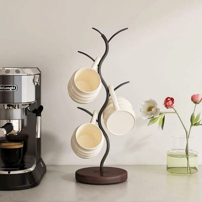 올해브 다용도 원목 트리 컵걸이 건조대 컵거치대, 1개, 브라운 15cm*40cm